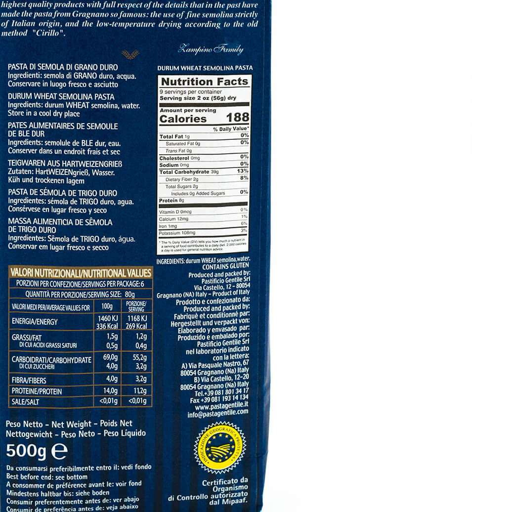 Linguine - Pasta di Gragnano IGP - Pastificio Gentile - Ingredienti