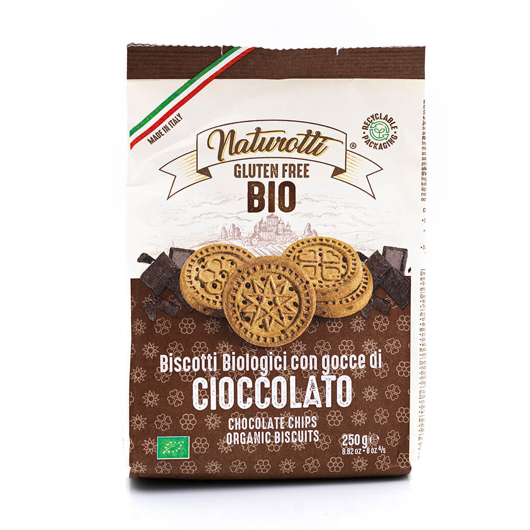 Biscotti biologici con gocce di cioccolato - Senza glutine - Naturotti Fronte