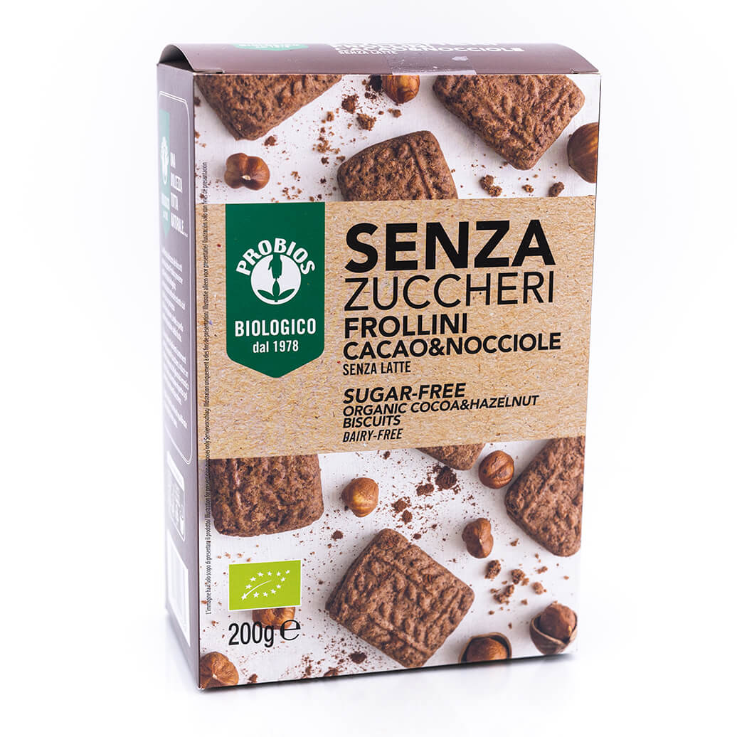 Frollini cacao e nocciole - Senza zucchero e latte - Probios Fronte