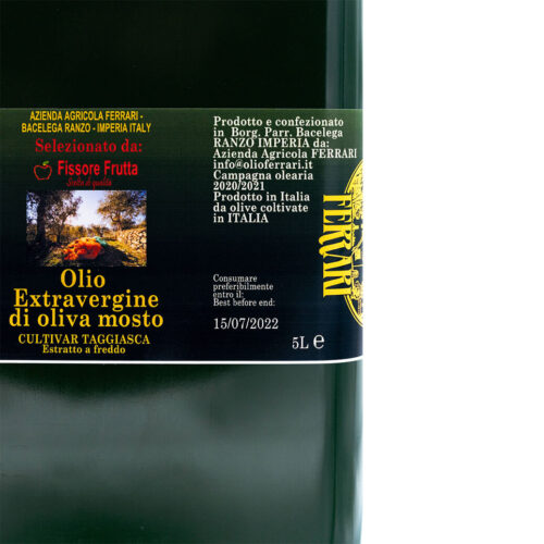Olio Extra vergine di oliva mosta – 5Lt - Cultivar Taggiasca – Fissore Frutta