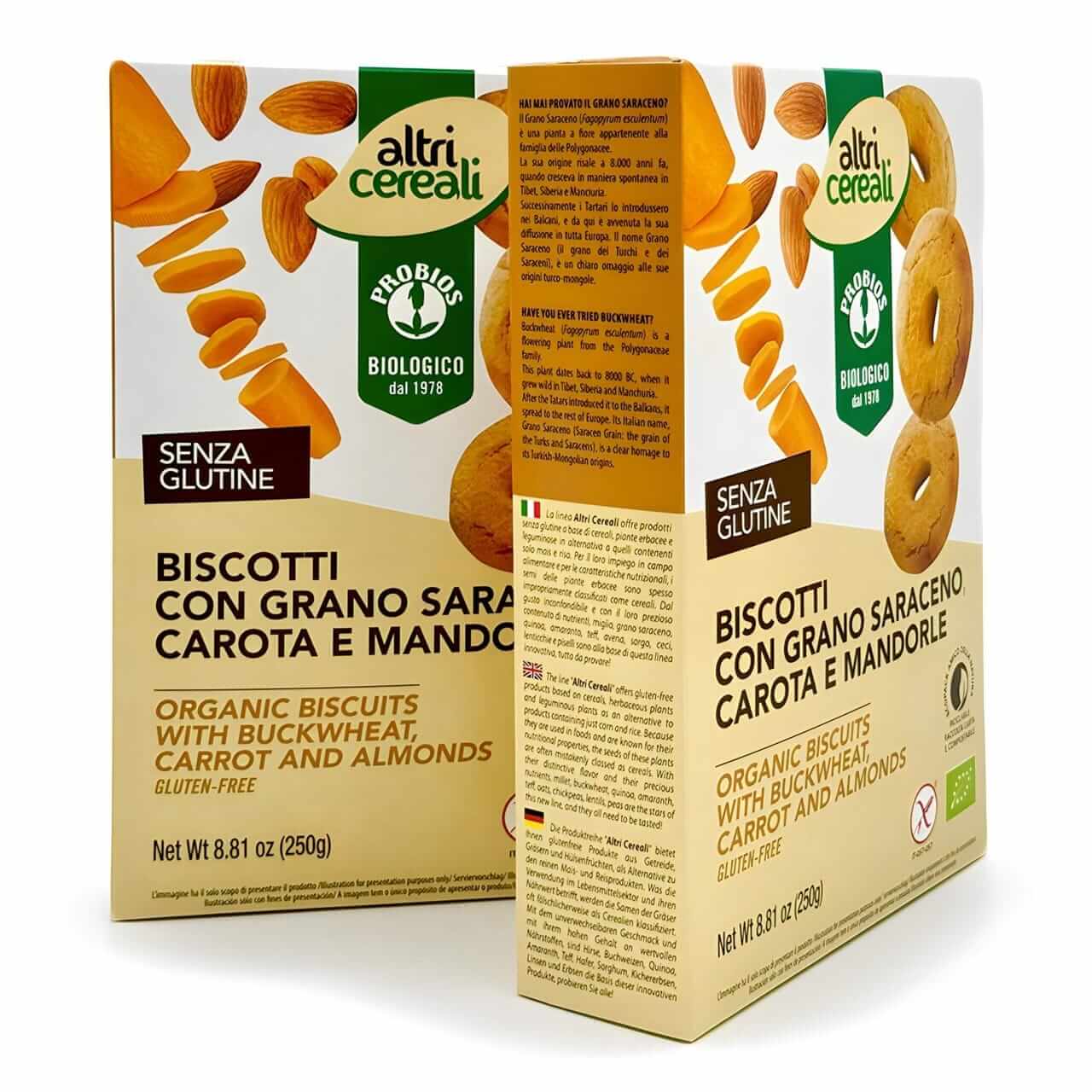Biscotti senza glutine con grano saraceno carota mendorle - Probios - Saporelite